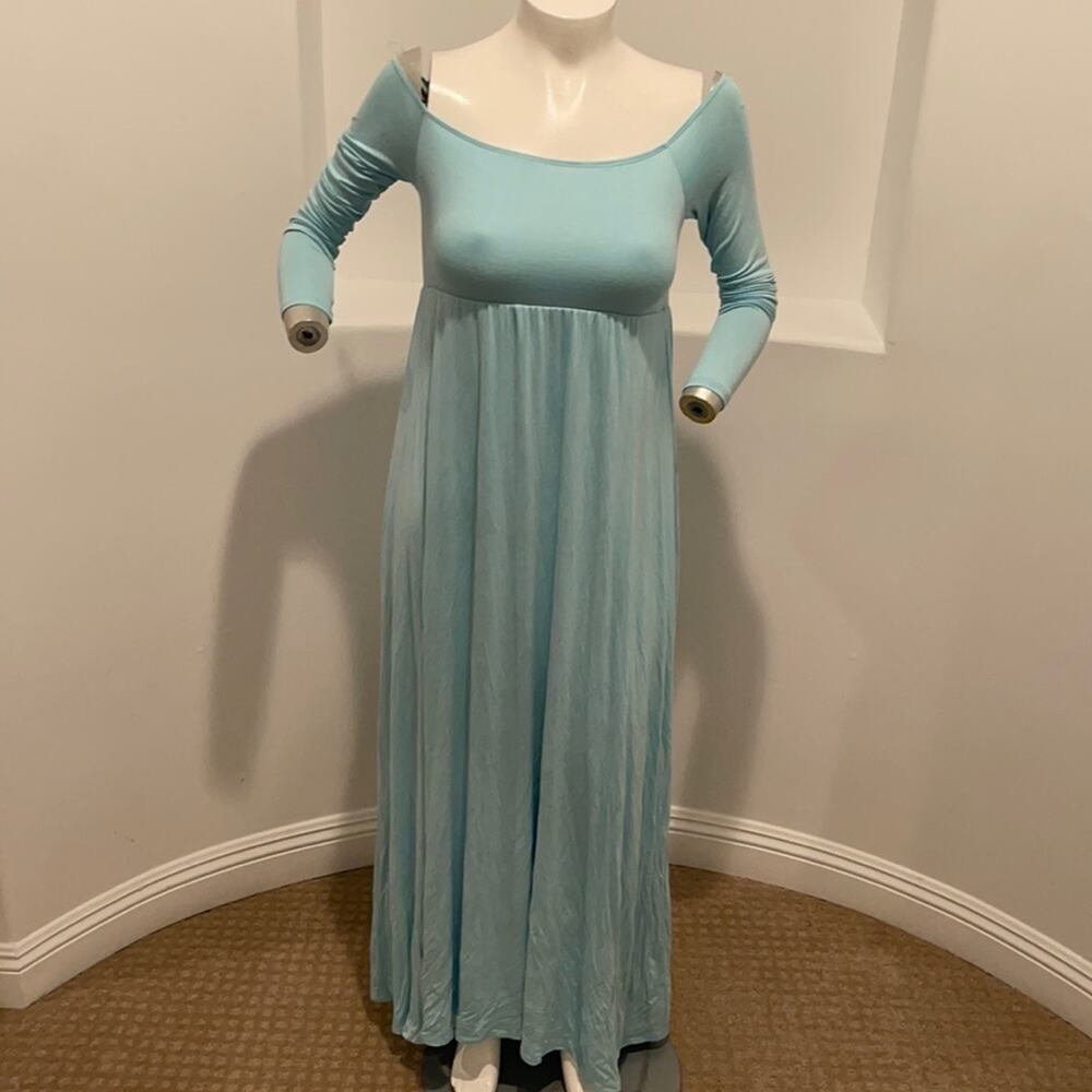 HELLO MIZ Maternity Long Sleeve Maxi  Blue Dress M